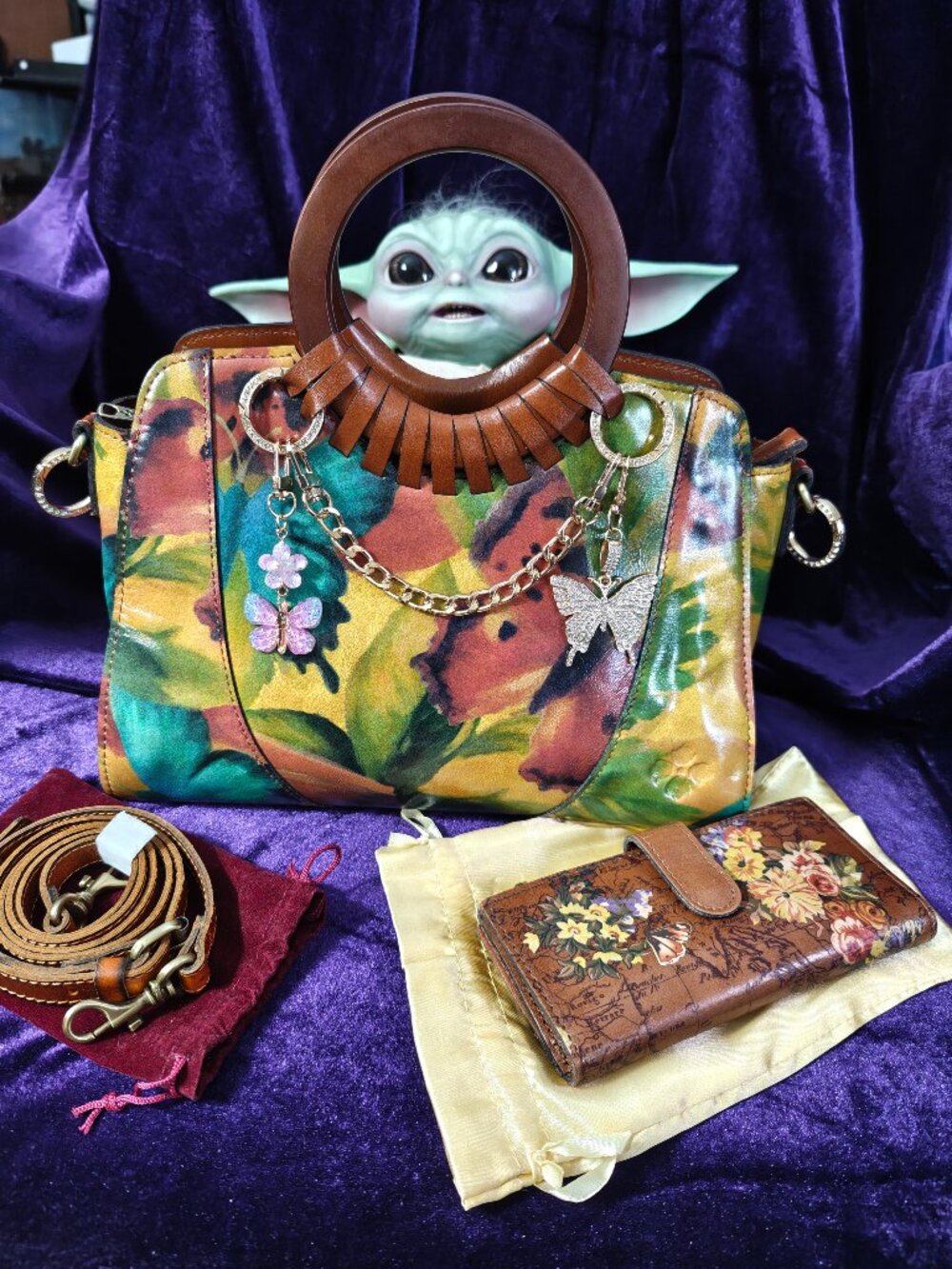 Patricia Nash Lyon Satchel in Watercolor Butterfly w/Nash Wallet